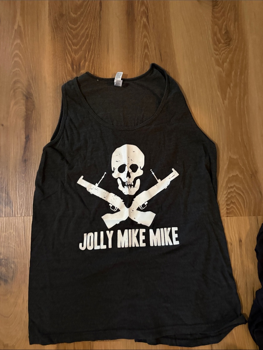 Black Tank Top with White Skull & Crossed Rifles Graphic - "Jolly Mike Mike"